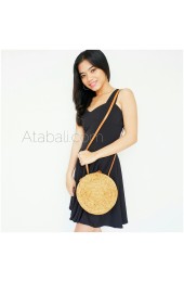 Wide round ata bag flower pattern with leather clip